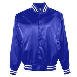 Chaqueta de chándal de satén personalizada para amantes Tela de satén Bordado Uniforme de béisbol Diseño de retazos Estilo formal Sin cuello - Product Image 4