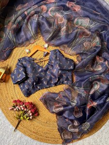 Saree de algodón puro Malai con hermosos estampados Kalamkari y hermosos 7 colores con contraste Pallu y borlas - Product Image 2