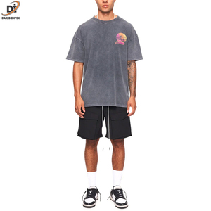 Camisetas lavadas de peso pesado ropa de calle cuello redondo algodón grueso Hip Hop Vintage gráfico lavado ácido camisetas - Product Image 3