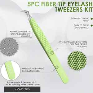 Pince à épiler en fibre à pointe dentelée antistatique plaquée or à 45 degrés et à 90 degrés pour les outils d'extension de cils, pince à épiler professionnelle pour les cils - Product Image 3