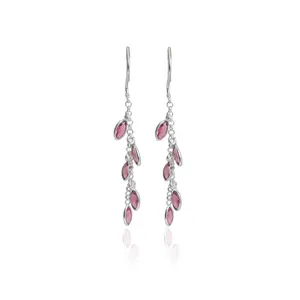 925 <b>Silver</b> Vintage <b>Dangle</b> <b>Earrings</b> with Pink Gemstone Gold Plated Drop Design Inspired by Water Drop Wedding Gift for Women - Product Image 1