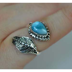 925 Sterling Silver Handmade <b>Statement</b> <b>Ring</b> Blue Larimar Gemstone Boho Style Rhodium Plated Gift for Her - Product Image 6