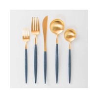 Ensemble de couverts en résine bleue design, manche argenté mat, couteaux, cuillères et fourchettes à dîner, fourchettes, cuillères, couteaux, couverts