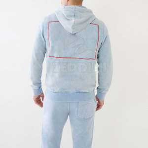 Ensemble survêtement hiver grande taille de haute qualité, coupe unie délavée à l'acide, avec sweat à capuche et pantalon de jogging, design personnalisé - Product Image 3