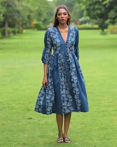 Indian Vintage Style Short Summer <b>Dress</b> for Women Hand Block Floral Printed Cotton Breathable Sustainable Sweet Logo Trendy - Product Image 3