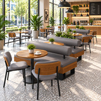 Ensemble de mobilier de restaurant moderne en bois massif avec banquette rembourrée pour café, hôtel, restaurant, tables et chaises