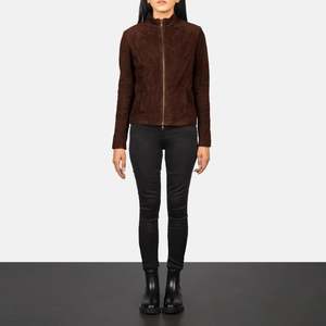 Rumella Ladies' Reversible Biker <b>Jacket</b> in Mocha <b>Suede</b> <b>Leather</b> Double Breasted Outerwear with Custom Logo Soft for Autumn Season - Product Image 3