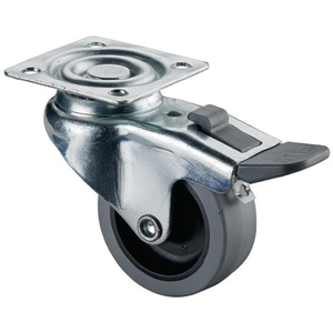 50 mm Total <b>Lock</b> Grey Rubber BS Casters-Plain Bearing Furniture <b>Wheels</b> 35 kg Load Capacity 35 mm Mounting Plate 50 mm Caster - Product Image 3
