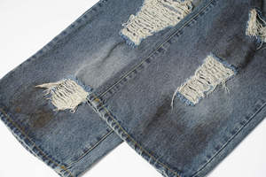 Jeans en denim droit à ourlet brut délavé, très demandés pour l'hiver, pour hommes - Product Image 2
