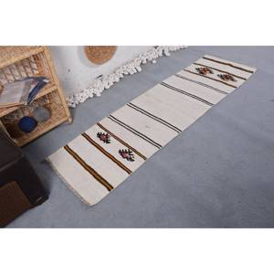 Alfombra de retazos de lana blanca rústica 190X660cm pasillo Rectangular con respaldo de látex hecho a mano para el hogar dormitorio sala de estar Hotel técnica 3D - Product Image 2