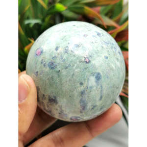 Awesome natural ruby ziosite <b>sphere</b>/ball - handmade carvings - energy/chakra/reiki - 2 inch (5 cms) dia and 230 gms (0.51 lb) - Product Image 3