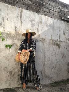 2022 venta al por mayor Tie Dye negro Floral hasta el suelo caftán lavable mujeres 100% rayón de talla grande ecológico Natural verano playa - Product Image 5