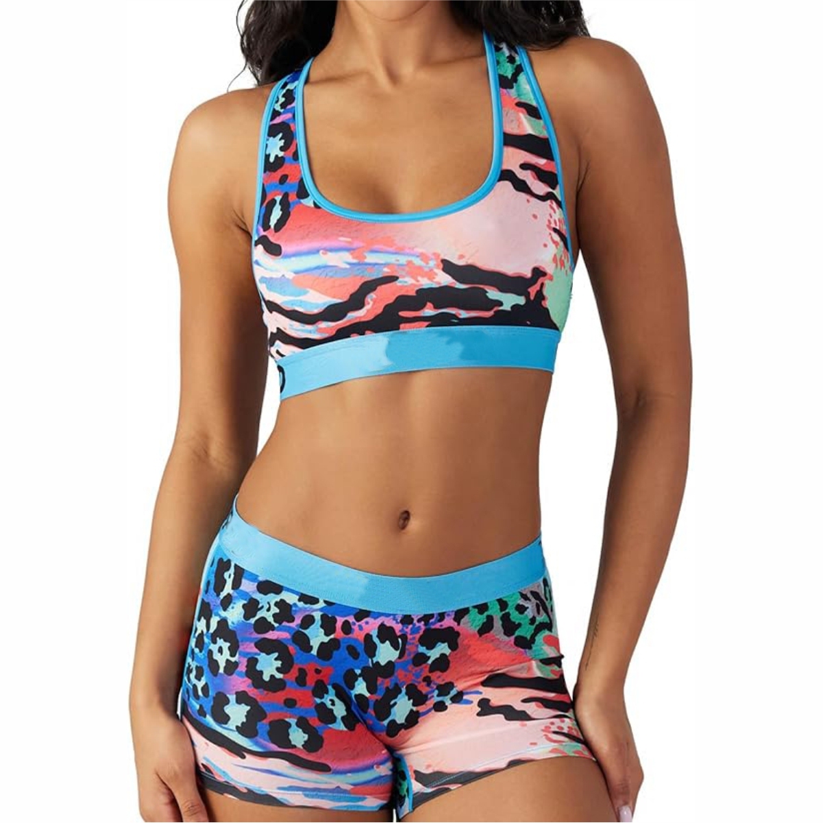 Women's Two-Piece Yoga Set Mid Waist Shorts Sports Bra Front Logo Spandex/Polyester Quick Dry Breathable Fitness Activewear Hot
