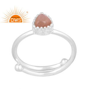 Último diseño de plata de ley fina piedra lunar melocotón Natural piedra preciosa anillo apilable joyería personalizada para mujer regalo para ella - Product Image 1