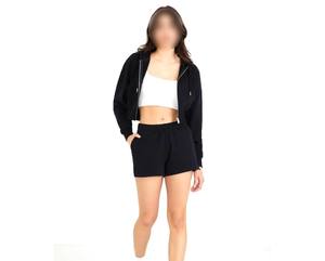 2024 Women's Casual Solid 2-Piece Sets Breathable Cotton Long Sleeve Crop <b>Hoodie</b> Elastic Waist <b>Biker</b> Shorts Laced Tracksuit - Product Image 3