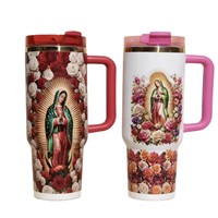 Taza de viaje aislada de acero inoxidable de 40 oz con logo personalizado de Nuestra Señora Virgen de Guadalupe y rosas, juego de vasos térmicos para coche, ¡la más vendida!