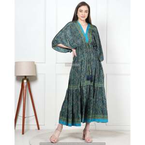 Robe longue en soie faite à la main pour femme, taille élastique élégante, taille XS, respirante, avec fermeture éclair, idéale pour les loisirs, les invitées de mariage, ODM - Product Image 1