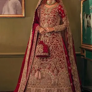 Последняя-индийская/Пакистанская вышивка Свадебная длинная Курта, платье lehenda украшенное хрустальными бусинами, камень, DABKA work @ 2023