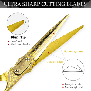 Tijeras de peluquero de belleza de Damasco de 6,0 pulgadas doradas con logotipo personalizado, nuevo diseño de moda, tijeras de pelo de dientes planos con punta de hoja afilada - Product Image 3