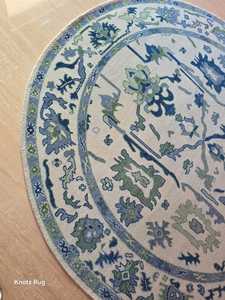 Alfombra de algodón azul de 9 pies hecha a mano, Diseño Artesanal persa Oushak turco Vintage, juego de alfombrillas de Golf de alta calidad - Product Image 6