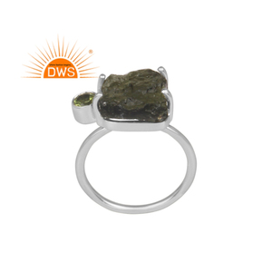 Anillo apilable de piedras preciosas de moldavita y peridoto de plata de ley fina de la mejor calidad, fabricante de joyería personalizada - Product Image 1