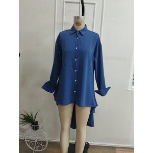 Chemise longue asymétrique à col et boutons sur le devant pour femme, 38645 - Bleu - Product Image 4