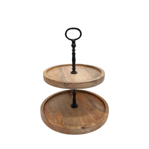 ขาตั้งเค้กสีน้ำตาลและดำสำหรับตกแต่งงานแต่งงานอลูมิเนียมและมะม่วงไม้2ชั้นยืนเค้กกลมพร้อมที่จับ - Product Image 6