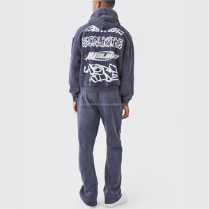 Conjunto de chándal de forro polar estilo vintage OEM para hombre, con sudadera transpirable con efecto lavado ácido y pantalones acampanados tipo jogger - Product Image 2