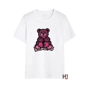 Unisex Teddy Fly Hustle Bear Bag Money Graphic Short Sleeve Cotton T-Shirt Funny Print Oversized Womens t shirt