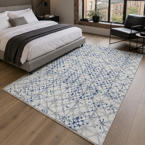 Tapis lavable géométrique bleu indigo Netline Home Moonlit Linework - Product Image 3