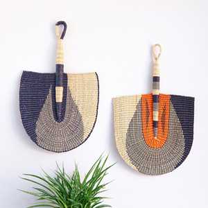 Éventails portables en herbe de mer, éventail à main en herbe de mer, décoration murale en paille de raphia naturelle - Product Image 2