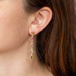 ต่างหูพลอยสามสีทองและพลอยลาบราดอไรต์บดที่ทำจาก925แข็งสเตอร์ลิงสีเงินต่างหูสวมใส่ได้ทุกวัน - Product Image 4