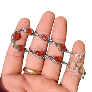 925 <b>Sterling</b> <b>Silver</b> Carnelian Gemstone <b>Bracelet</b> Jewelry Handmade <b>Silver</b> Boho Style <b>Bracelet</b> Jewelry For <b>Women</b> Wedding Gift Wife - Product Image 1