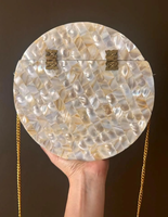 Tas Selempang Bohemian Resin Mosaik Iridescent Rantai Emas Elegan Buatan Tangan Tahan Air Aksesori Pengantin Untuk Musim Panas Gugur