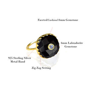 Gold Vermeil <b>Lapis</b> <b>Lazuli</b> Cushion Shape Inlay Gemstone Prong Zig Zag Setting 925 Sterling Silver Round Band Jewelry <b>Ring</b> - Product Image 3