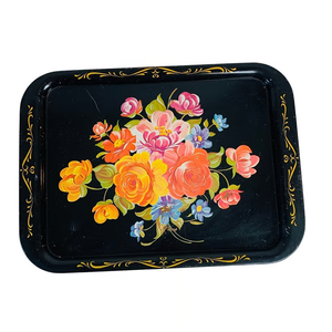 Plateau de service artisanal en métal à motif floral noir, design moderne et écologique, idéal pour les cadeaux de mariage, haute qualité 2025 - Product Image 1