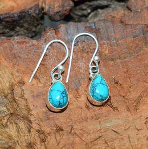 Boucles d'oreilles pendantes en argent sterling 925 turquoise bleu, bijoux en pierres précieuses faits à la main, mode féminine, cadeau - Product Image 5