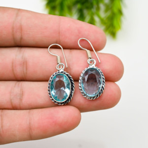 <b>Blue</b> <b>Topaz</b> Hoop <b>Earrings</b> 925 Silver Luxury - Product Image 2