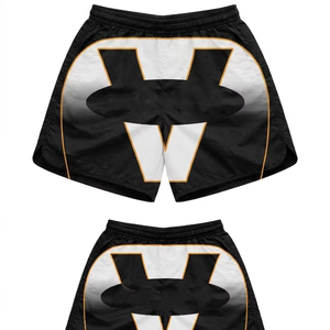 Premium 120 GSM Lightweight Nylon <b>Windbreaker</b> Shorts Black White Contrast Panel Heat Transfer Logo Custom Fit Nylon Plain Dyed - Product Image 1