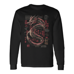 T-shirt promotionnel élégant à manches longues avec calligraphie chinoise Yin et Yang et motif dragon - Product Image 2