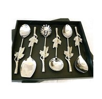 Ensemble de cuillères à salade en acier inoxydable de qualité supérieure avec poignée en feuille Design décoratif pour la cuisine à domicile et l'utilisation de cadeaux
