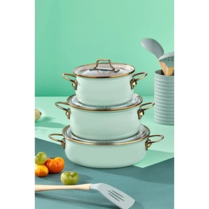 ชุดหม้อเคลือบวินเทจ EMY2402 6 ชิ้น สีเขียวอมฟ้า พร้อมฐานเคลือบกันติดและวัสดุภายในแบบแกรนิต - Product Image 5