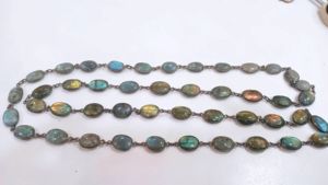 Brass Natural Labradorite Blue Flashy Oval Shape Plain Smooth Cabochon 12x16mm Bezel Connector <b>Necklace</b> 1 Foot <b>Long</b> Black - Product Image 3