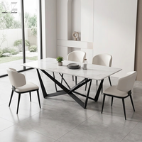 Table à manger rectangulaire moderne de luxe minimaliste, plateau en marbre, acier inoxydable, table à manger italienne complète pour salle à manger