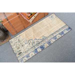 Alfombra Vintage de 2x3.9 pies, Alfombra Turca Pequeña, Alfombra de Lana con Diseño Floral Azul - Product Image 2