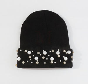 หมวกบีนนี่แฟชั่นสีล้วนสำหรับผู้หญิง2025หมวกบีนนี่ประดับไข่มุกสวยงามหมวกผ้าฝ้ายสำหรับผู้หญิงสไตล์ลำลองฤดูใบไม้ร่วงฤดูใบไม้ผลิ - Product Image 1