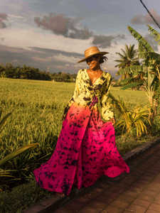 Robe élégante faite à la main pour femmes décontractée Maxi manches trois quarts longueur de plancher haute couture motifs naturels vacances - Product Image 4