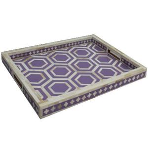 Handcrafted Modern Design Yellow Blue Bone Inlay Serving Tray Durable MDF Base <b>Decorative</b> Platter <b>for</b> Home <b>Kitchen</b> Gifting <b>Items</b> - Product Image 5