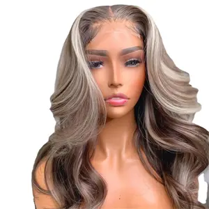 wholesale Ash Blonde Highlights On Brown Hot Selling Hair Wigs Human Hair 5x5 Closure Wigs Body Wave