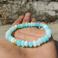 Bijoux perlés en opale bleue péruvienne Bracelet Rondelle lisse pour femmes filles Bracelets de mode extensibles faits à la main en opale de qualité supérieure